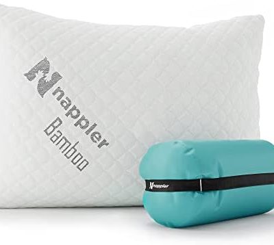 Nappler Camping Pillow - Travel Pillow -Backpacking, Airplane, Small Pillow - Car Pillow for Sleeping with Compressible- Shredded Memory Foam Breathable Bamboo and Machine Washable Cover (19x13)