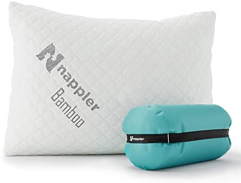 Nappler Camping Pillow - Travel Pillow -Backpacking, Airplane, Small Pillow - Car Pillow for Sleeping with Compressible- Shredded Memory Foam Breathable Bamboo and Machine Washable Cover (19x13)