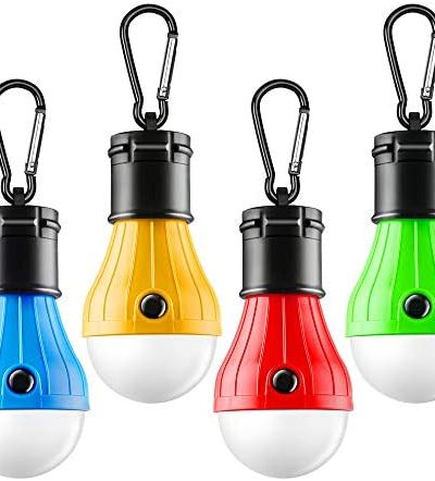 FLY2SKY Tent Lamp Portable LED Tent Light 4 Packs Clip Hook Hurricane Emergency Lights LED Camping Light Bulb Camping Tent Lantern Bulb Camping Equipment for Camping Hiking Backpacking Fishing Outage